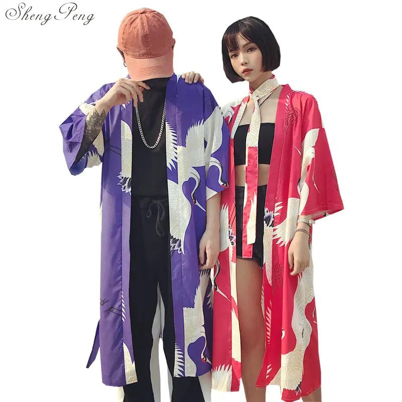 

2019 women cardigan haori traditional kimonos Japanese Crane printing kimono yukata kimono cardigan fashion blouse V1397