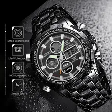 Мужские спортивные часы из нержавеющей стали, двойной дисплей, аналоговый цифровой светодиодный, наручные водонепроницаемые спортивные часы, электронные цифровые часы, подарки для мужчин
