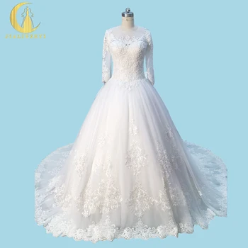 

Rhine Real Picture Long Sleevs High Quality Lace Beadings Ball Gown Court Sexy Retro Bridal Wedding Dresses