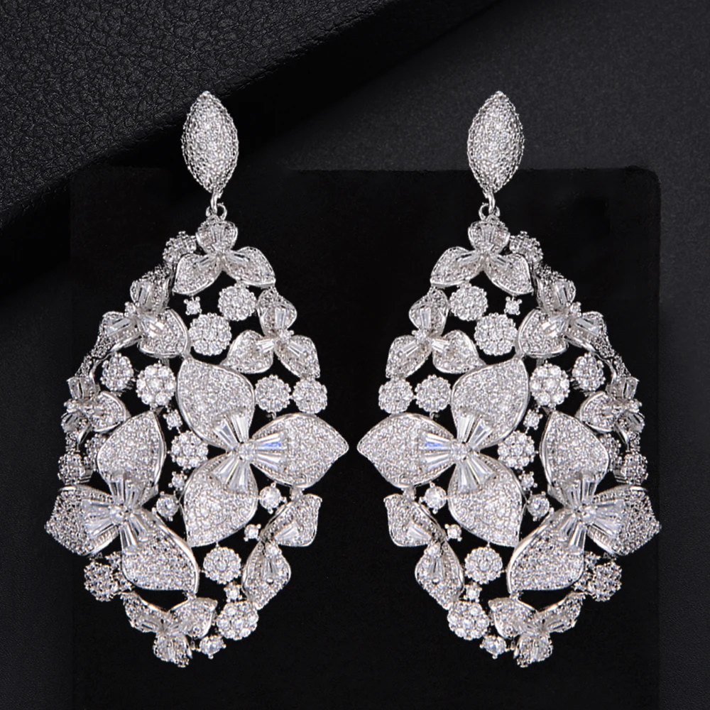 

GODKI65mm Luxury Flower Blossom Design Cubic Zirconia American Wedding Party Earring Jewelry for Women High Jewelry