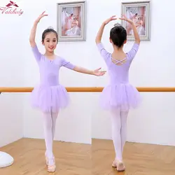 Обувь для девочек балетное платье пачка малышей милые гимнастика трико балерины танец Половина рукава Мягкая юбка с вышивкой хорошее