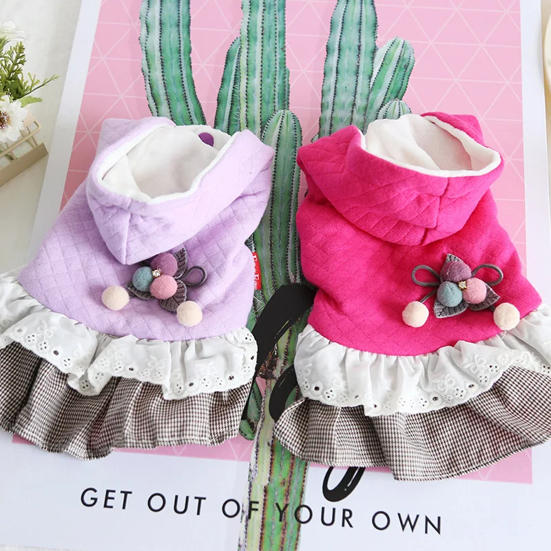 

Grid Cotton Pet Dog Clothes Winter Warm Jacket Coat Cat Dress Hat Bow Dog Tutu Dress Pet Dress Clothing Chihuahua Teddy XS-XL
