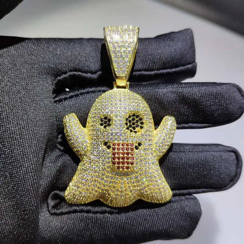 

New Arrival Big Size Hip Hop AAA CZ Stones Bling Ice Out Ghost Pendants Necklace for Men Rapper Jewelry with 24" Rope Chain