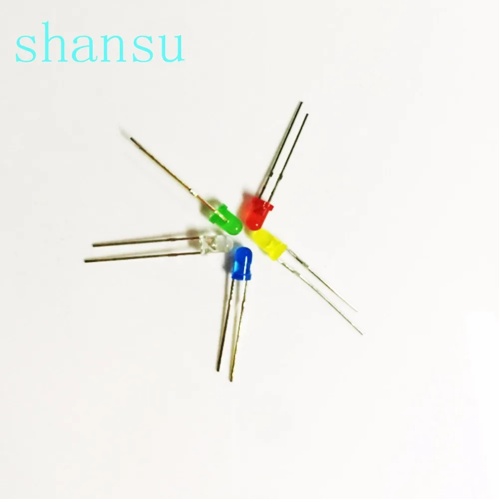 

100pcs 3mm LED Light White Yellow Red Green Blue Assorted Kit DIY LEDs Set 3 mm LED 5 kinds of