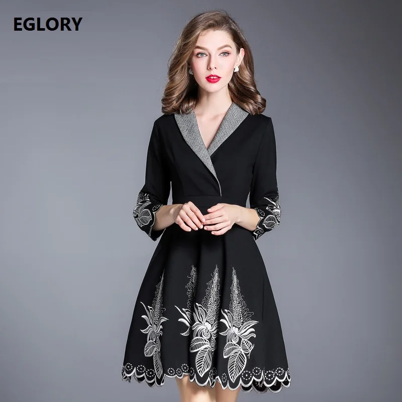 2019 Taille Robe Coton Printemps A Grande down Xxxl Vintage Robes Lux ligne Turn Nouvelle Broderie Femmes Collar Vêtements qEwg4XR