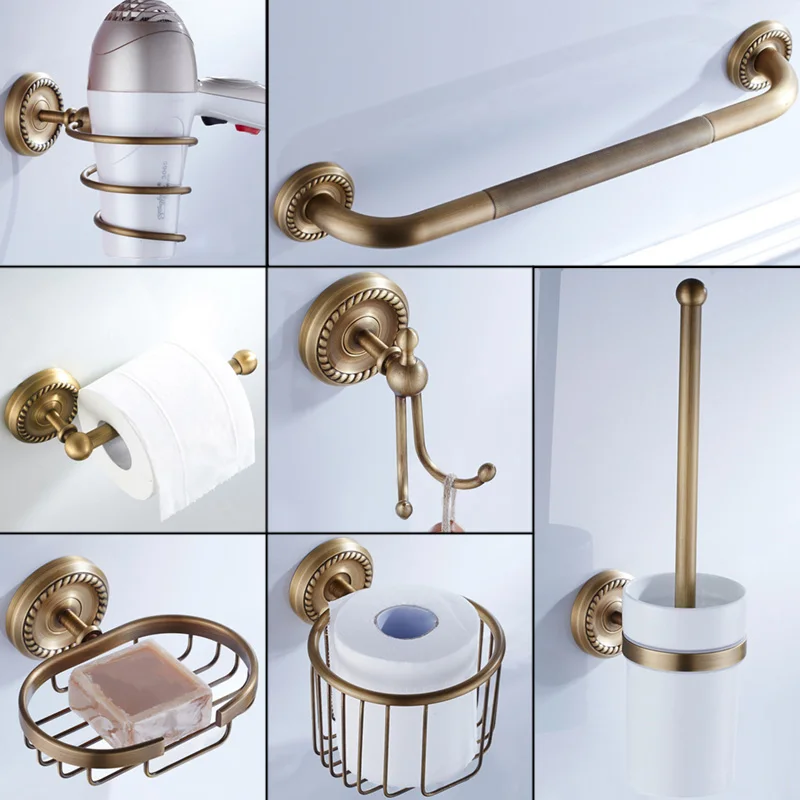 Kaufen Bronze Bad Zubehör Antike Wc Pinsel Halter Vintage WC Rollen Papier Halter Keramik Doppel Tasse Halter Messing Seife Gerichte