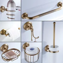 Accesorios de bronce para baño soporte de cepillo de baño antiguo soporte de cerámica de WC Portarrollos de papel doble soporte de taza de latón jabonera