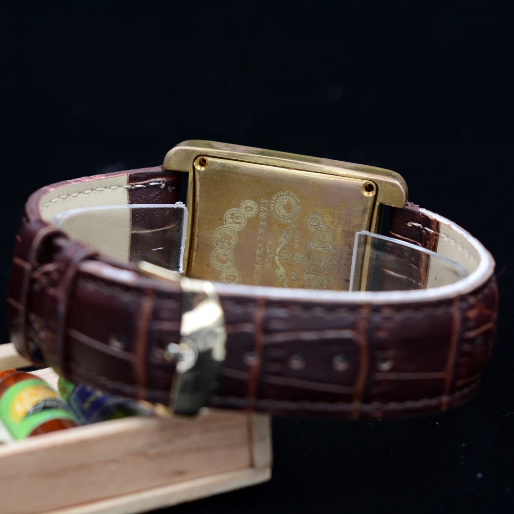 Модные Винтажные Мужские механические наручные часы со скелетом, с ручным заводом, с квадратным циферблатом, дизайнерские часы из натуральной кожи, relogio masculino