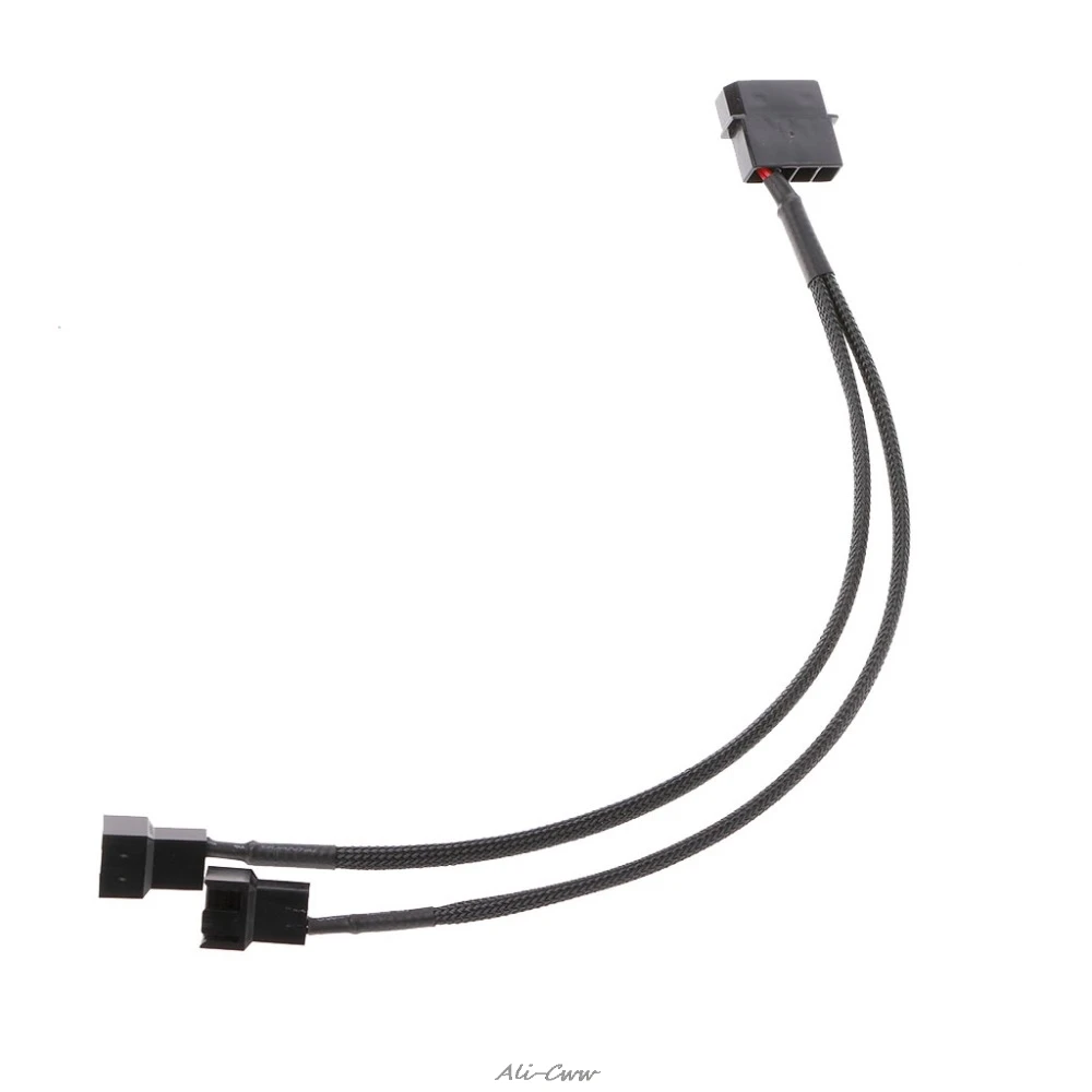 

1 PC 27cm 1 To 2 Way Y-Splitter Sleeved 4-Pin Molex Male To 2x 3-Pin/4-Pin PWM Male Connector Fan Extension Adapter Cable