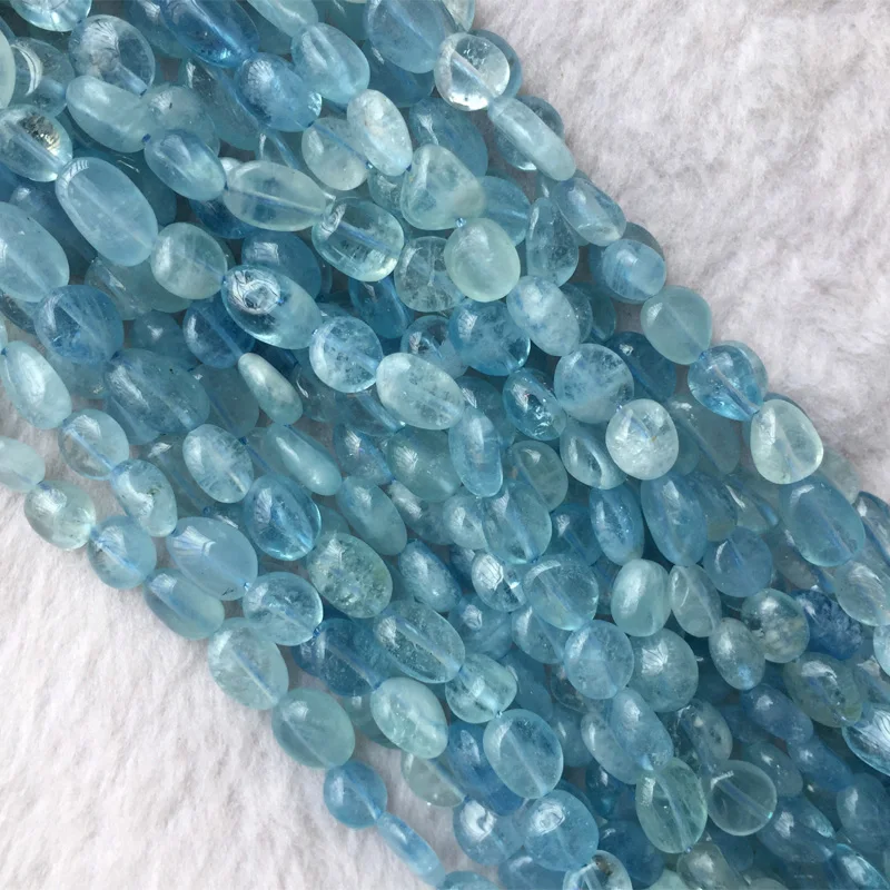 High Quality Natural Genuine Clear Blue Aquamarine Nugget Free Form Fillet Irregular Pebble Beads Fit Jewelry 15" 05728 |