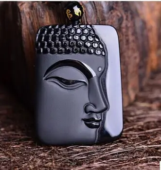 

Beautiful Chinese Handcraft Black Obsidian Jade sakyamuni statue Necklace