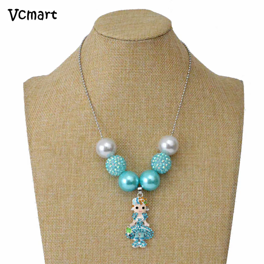 VCmart 2pcs 53*27mm Blue Little Girls Chunky Beads Necklace Chain Blue