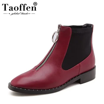 

Taoffen Woman Fashion Zipper Ankle Boots Daily Office Work Short Boots Round Toe Comfortable Flats Boots Footwear Size 32-43