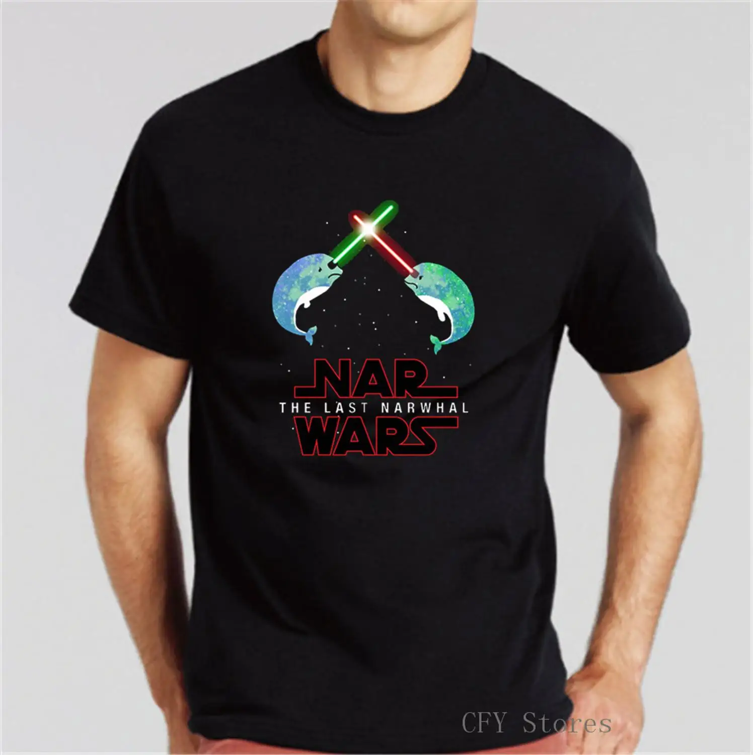 Мужская футболка с коротким рукавом The Last Narwhal Space War Star пародия 2019 | одежда