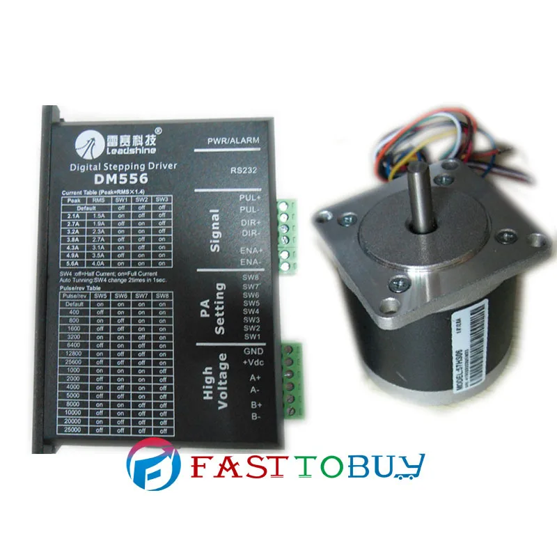 

Leadshine NEMA23 57mm 86ozin 0.6NM 18-50VDC 2phase Stepper motor Drive kits 57HS06+DM556 NEW