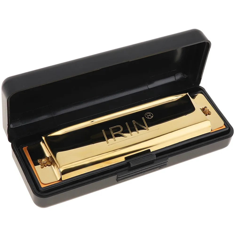 

Harmonica 10 Holes 20 Tone Key of C Gold Color Blues Jazz Rock Folk Music Musical Instrument with Black Storage Box