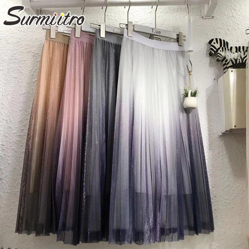 

Fashion Gradient 3 Layers Long Tulle Skirt Women 2019 Spring Summer Korean High Waist Pleated Skirt Female Sun School Skirt