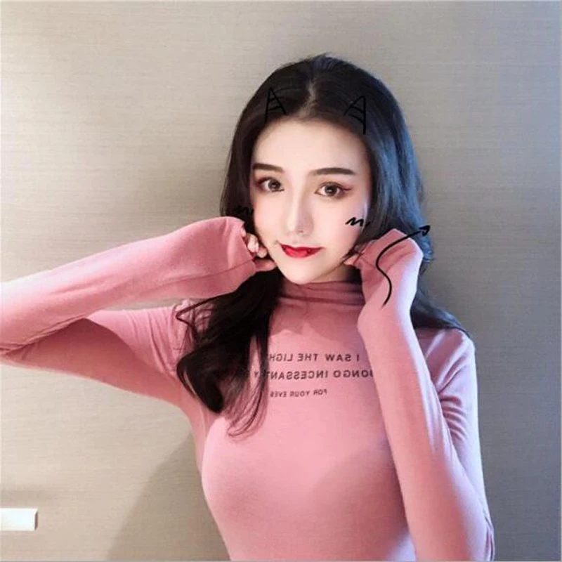 

New Fashion T shirt Women Letters Print Long Sleeve O Neck Cotton Spandex Women Tops Tees Slim Fit Tshirt Women