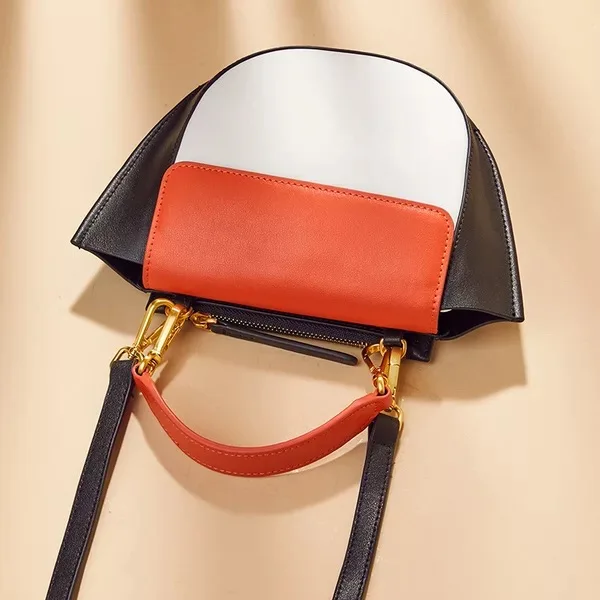 

Fashion Color-Mixing Designer Handbag Genuine Leather Lady Semicircular Saddle Bag Women Summer Purse Female Single Shoulder Bag