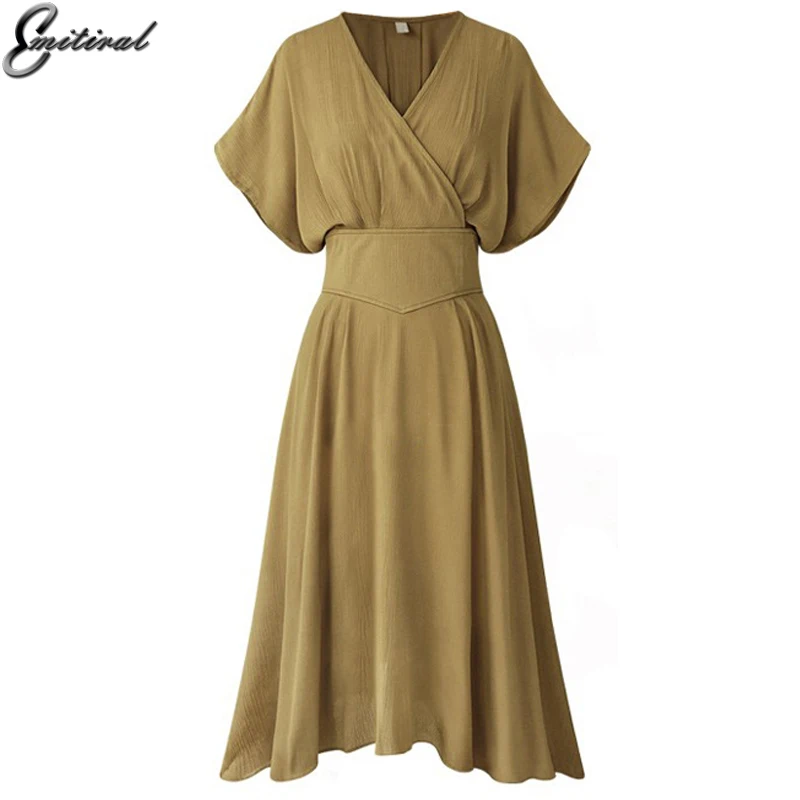 

2018 Summer Sexy V Neck Women Dress Short Sleeves Elastic Waistband Female Tunic Dress Casual Big Plus Size 4XL Women Vestidos