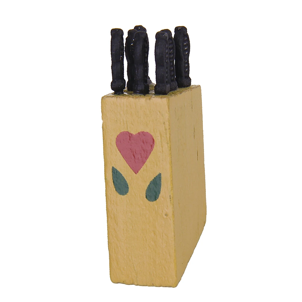 12th Dollhouse Miniature Wooden Block with Knives Set Dolls House Kitchen Accessories