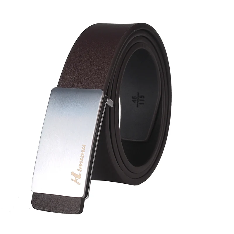 

New Arrival Sided 100% cowhide genuine leather belt leisure Smooth Drawing buckle brand belts for men Business Sides Color Brown
