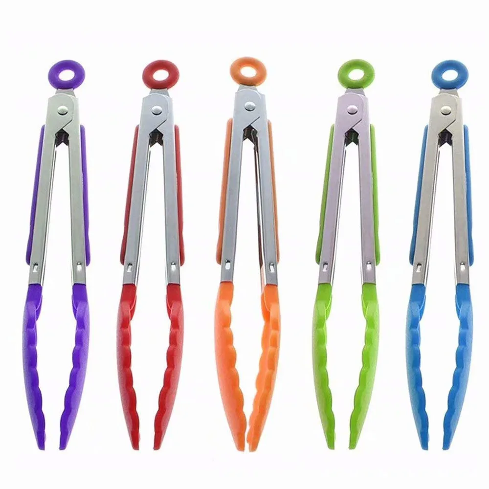 

9/12inch Silicone Kitchen Cooking Salad Serving Barbecue Tongs Food Clip Cooking Tong Clamp Handle Kitchen Utensil BBQ Tool
