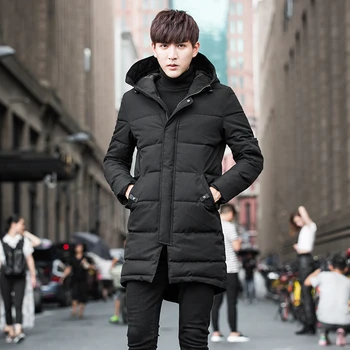 

New Thicken padded coat Winter jacket men long OverCoat slim Hooded Parka Men Cotton Warm Regular Formal Jackets And Coats black
