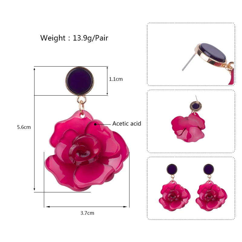 Guanlong Vintage Elegant Long Acetic Acid Acrylic Flower Earrings for Women Metal Acetate Resin Earings Fashion Jewelry Brincos
