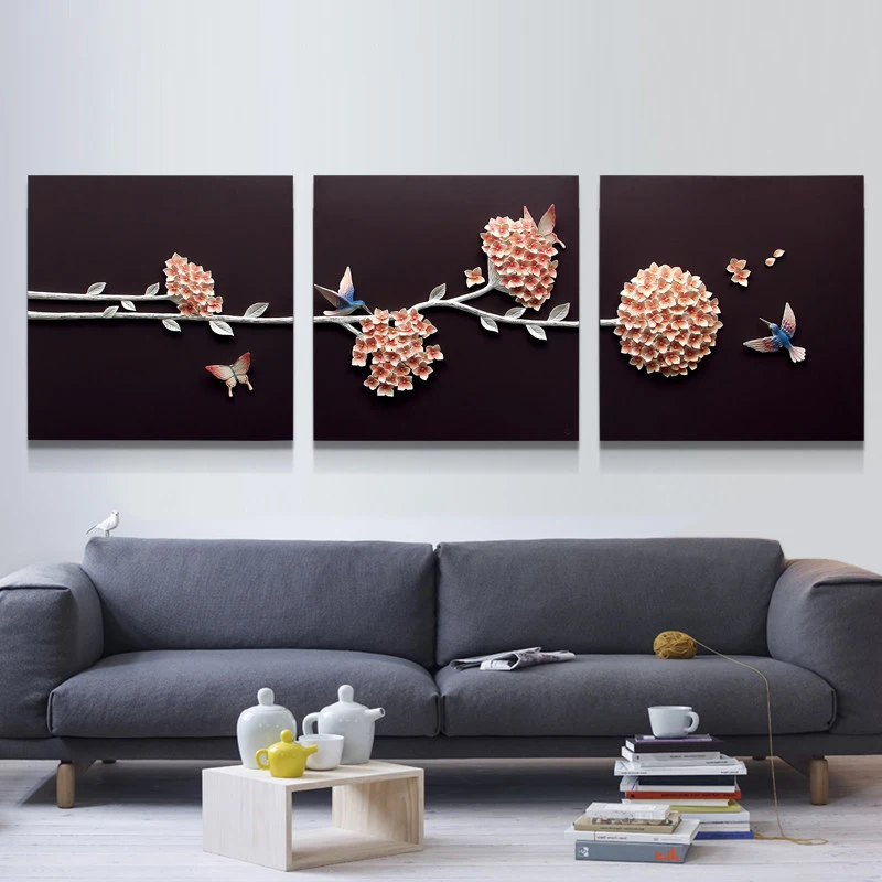 

Triple living room decorative painting Fu carving home decoration background wall modern minimalist three-dimensional painting e