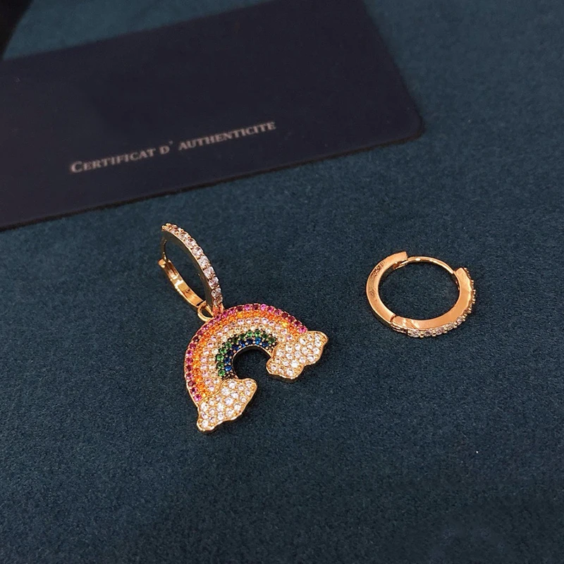 

Hot Brand Fashion 925 Silver Jewelry For Women Gold Color Rainbow Earrings Drop Rainbow Earrings Fashion Style Party Earrings