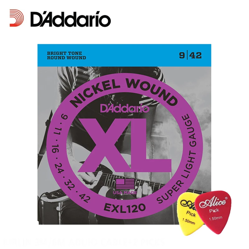 

D'Addario EXL120 Super Light Gauge Nickel Wound Electric Guitar Strings, Super Light, 9-42 Daddario Strings(With 2pcs Picks)