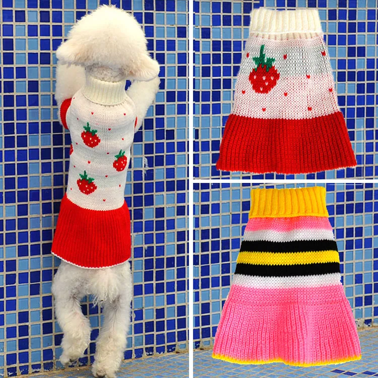 Dog Sweater Fashion Autumn Winter Strawberry Pattern Pet Dog Clothes Knitting...