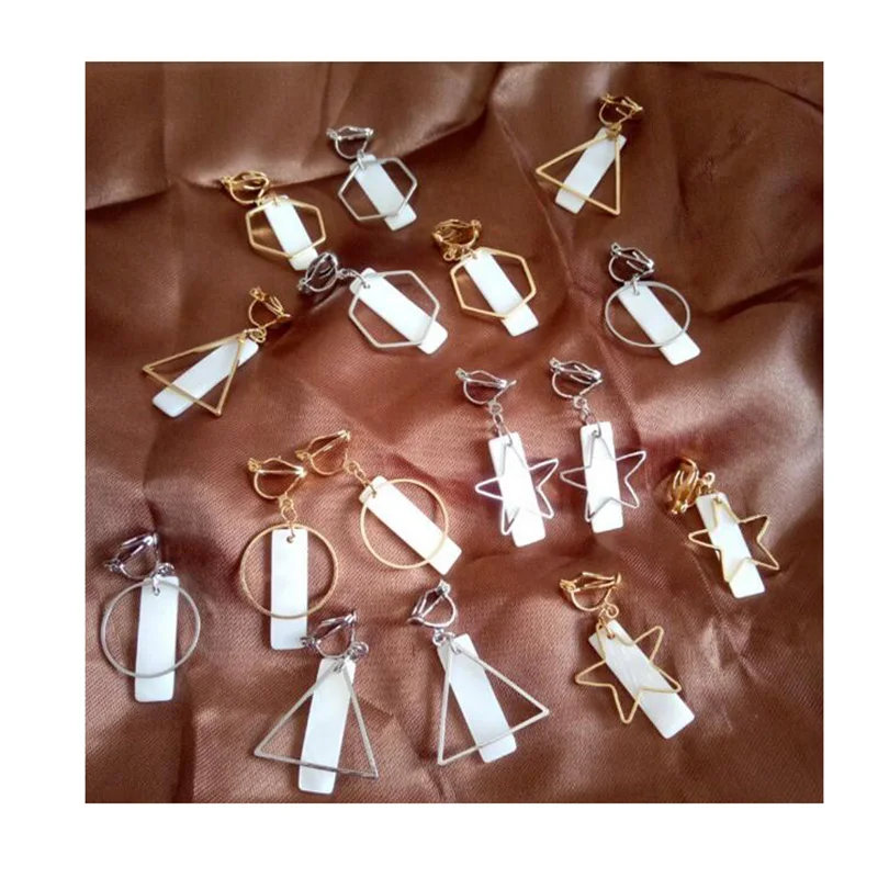 

Grace Jun Korea Style Punk Style Rectangle Shell SquareTriangle Star Round Hexagonal Shape Clip on Earrings No Pierced for Girl