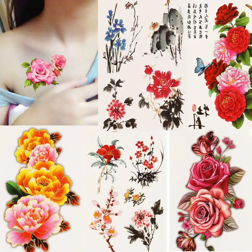 Online Whole Tattoo Flowers Roses From China 10pcs Cool Flower Deer Drawing Body Art Temporary Tattoo Animal Designs Waterproof Fake Tattoos Sticker Glitter