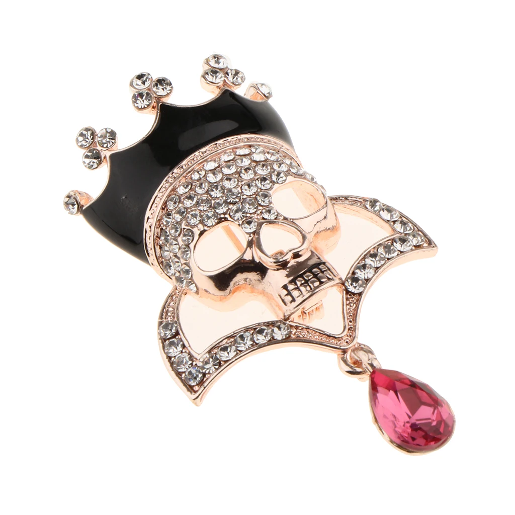 Punk Hollow Rhinestone Inlay Enamel Crystal Crown Skull Head Pin Corsage Brooch Personality Jewelry for Women 