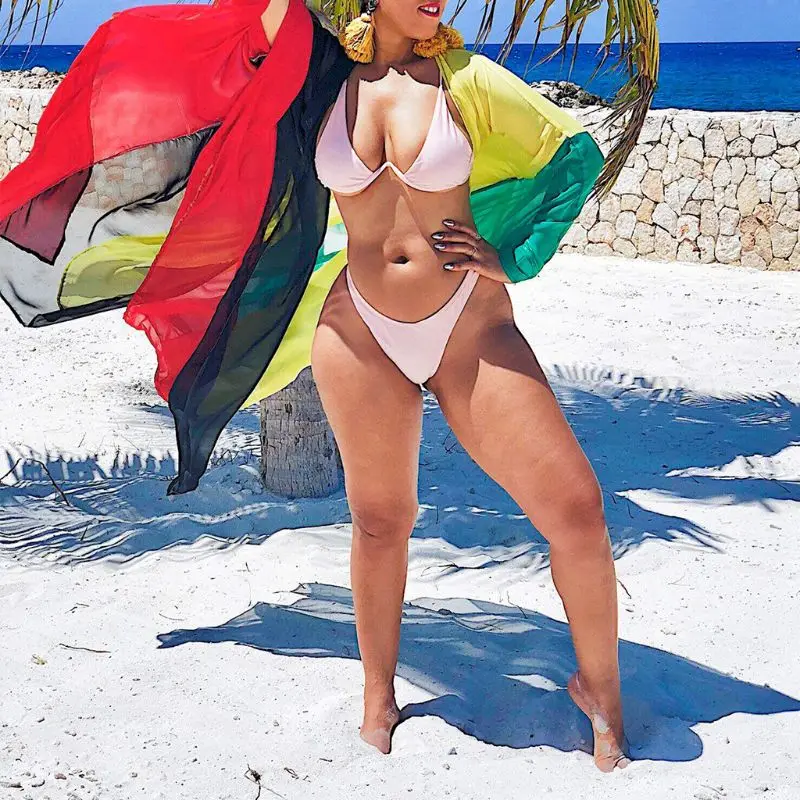 

2019 Summer Beach Cover Ups Sexy Women Blue Chiffon Tassels Swimwear Cardigan Bikini Cover Up Robe De Plage Beach Bathing