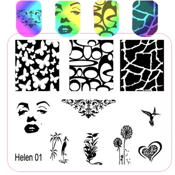 6*6 см квадратные пластины для штамповки ногтей DIY кружевные цветочные узоры дизайн ногтей штамп штамповка шаблон изображения пластины трафареты - Цвет: helen1