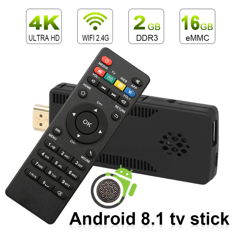 Leelbox tv stick android tv box android 8 1 4k tv box android 8,1 2 Гб ram 16 Гб RK3229 четырехъядерный wifi мини-ПК stick HD tv Dongle