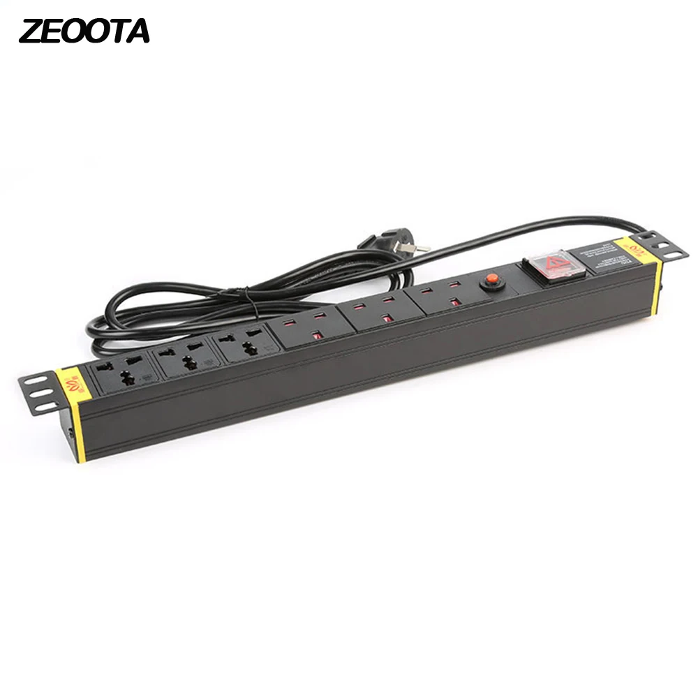 

PDU Cabinet Switch Socket Power Strip 6 way UK/US/EU /AU Plug Universal Outlets Overload Protection 2m Extension Cord