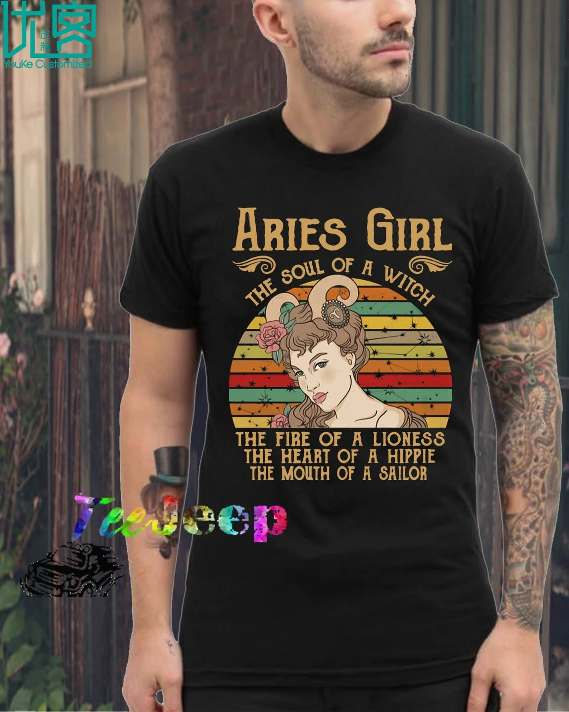 

Aries Girl The Soul Of A Witch - Zodiac Pride Vintage T-Shirt 2019 Summer Men's Short Sleeve T-Shirt
