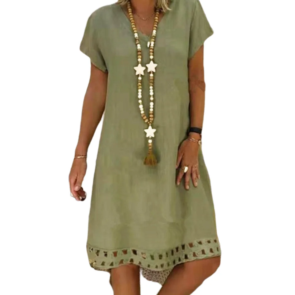 

Cotton Linen Dress Summer Women Sukienka Sexy Short Sleeve Solid Club Party Dress Plus Size Xl 5xl Casual V Neck Dress Robe 2019
