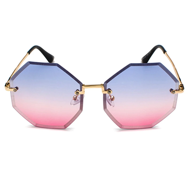

New Gradient Pink Blue Red Lens Korean Rimless Sunglasses Women Irregular Polygon Sun Glasses Cutting Brand Designer Party Dress