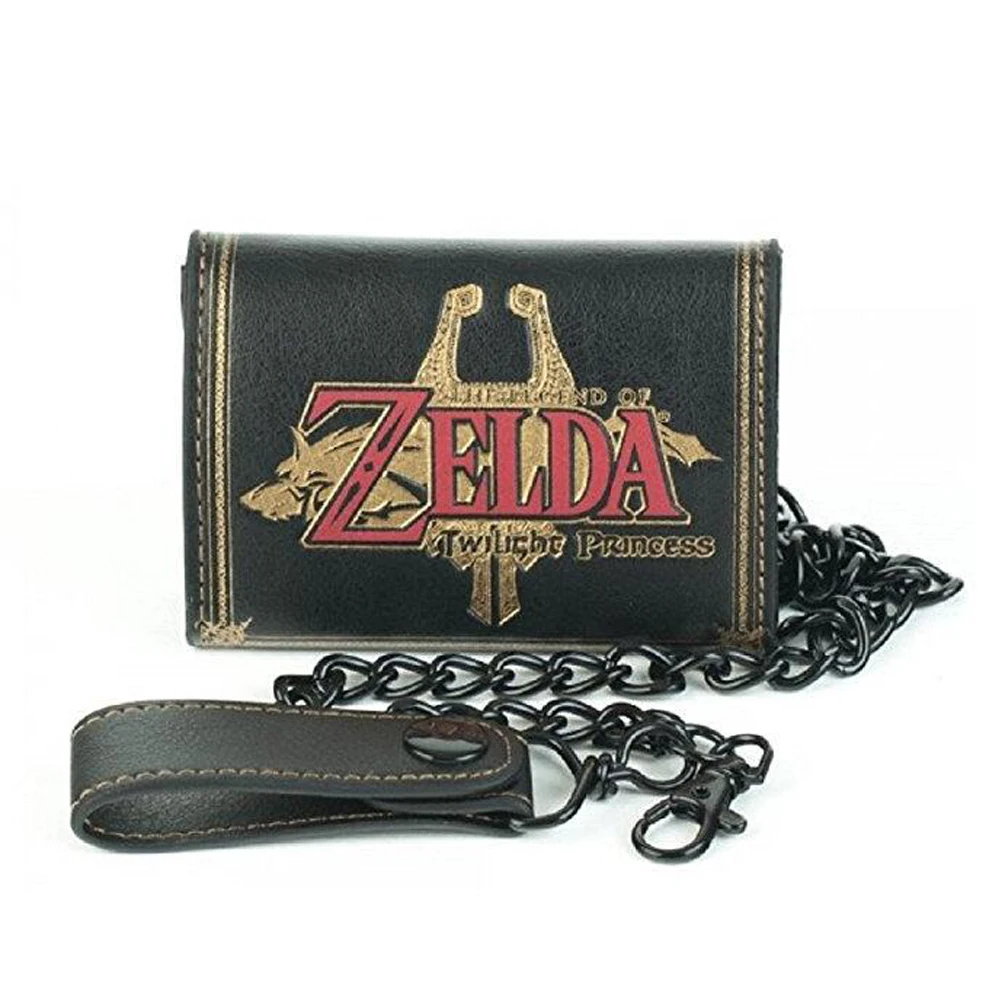 

Nintendo The Legends of Zelda Logo Black Tri-Fold Wallet With Chain Short Wallet PU quality Brand Wallet Movie Man gift Wallet