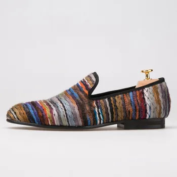 

Rich color men cotton fabric shoes retro and fashion men loafers British style casual smoking slipper Plus size men's flat