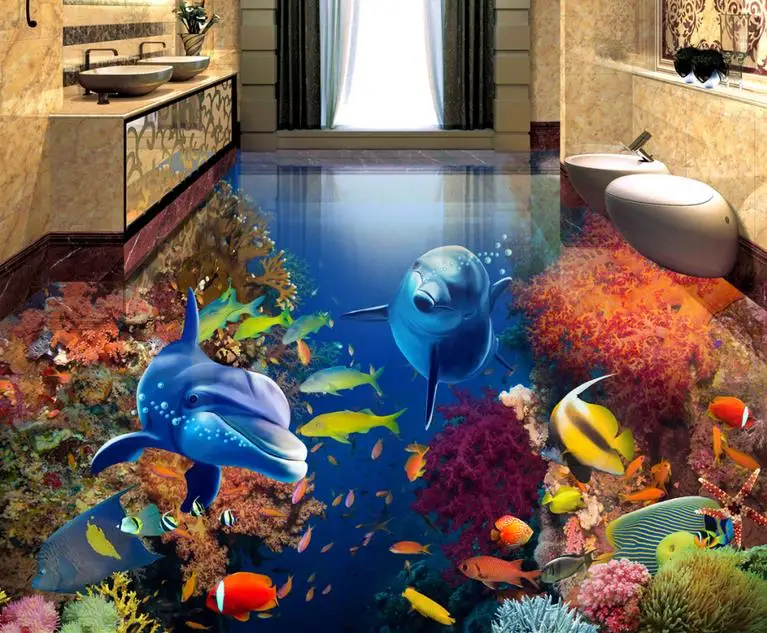butterfly 3d wallpaper floor tiles custom flooring Tropical fish dolphins pvc self-adhesive | Обустройство дома