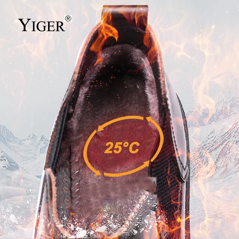YIGER New Men Chelsea boots Genuine leather men Basic boots man ankle winter warm with fur male slip-on Brush shoes