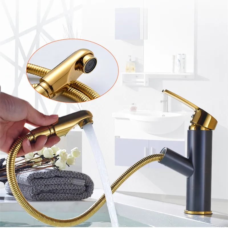 

Pull Out Bathroom Basin Sink Faucet Single Handle Hot and Cold Water Vessel Sink Mixer Tap Faucet Basin Buthtub Free Shipping