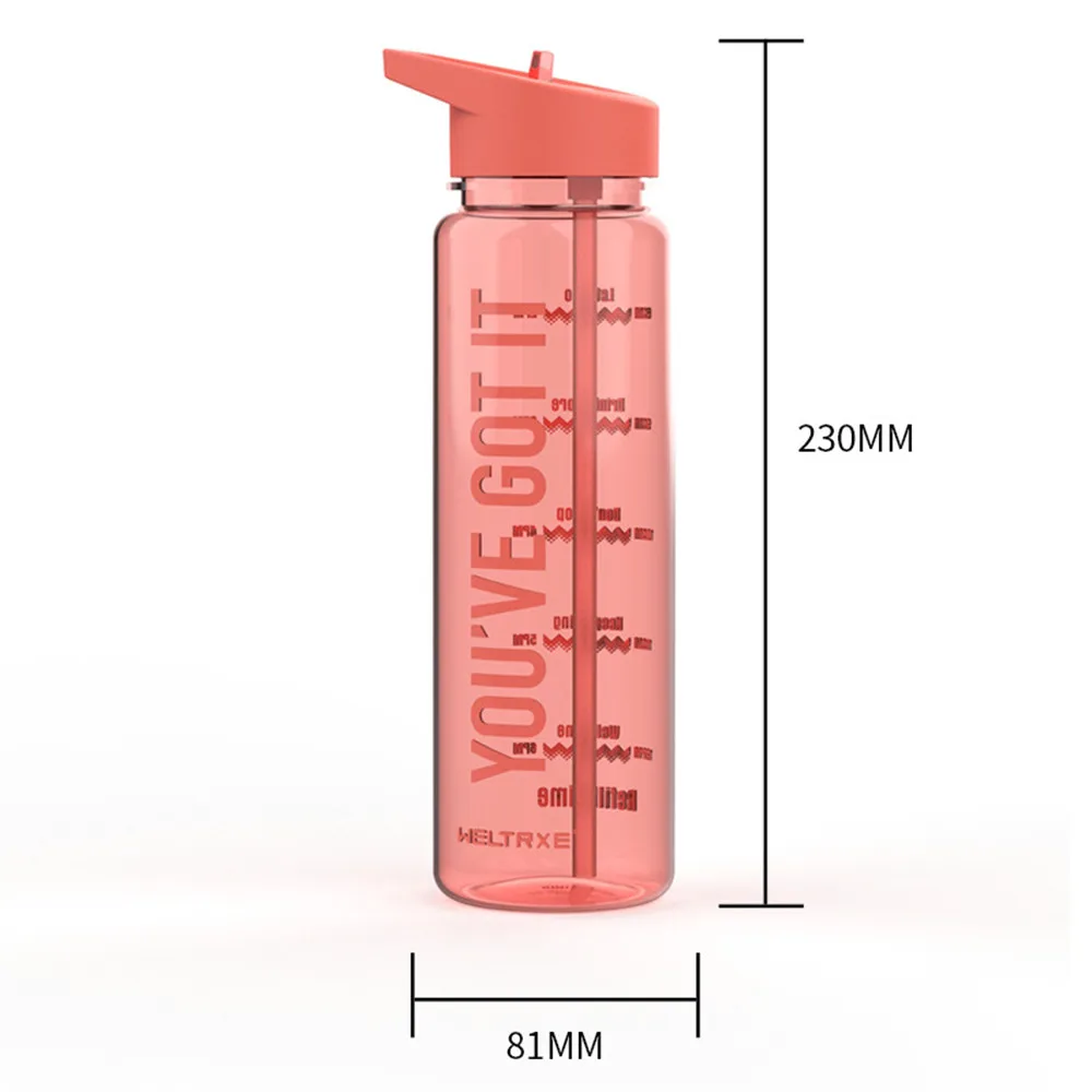 Bpa شحن 750 مللي تريتان البلاستيك الرياضة في الهواء الطلق المياه زجاجة مع حجم مقياس الطباعة للمطبخ بلدي شرب عصير مقبض غلاية