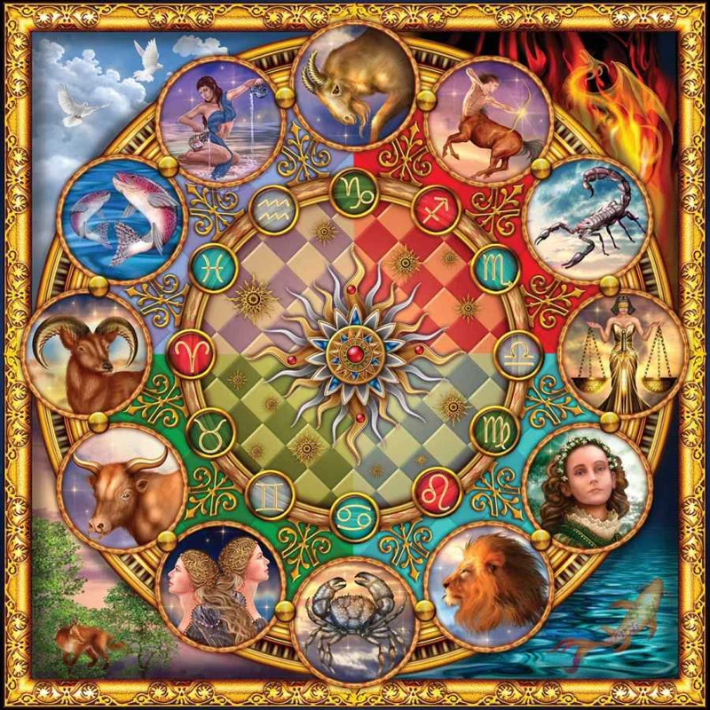Needlework Full Embroidery Cross Stitch Cartoon 12 Zodiac Signs Diy Diamond Painting Kits Crystal Square Mosaic Animal | Дом и сад